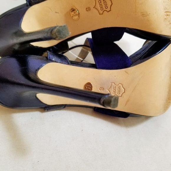 Charles David Purple Leather Strappy Ankle Heels 8 - Picture 5 of 8
